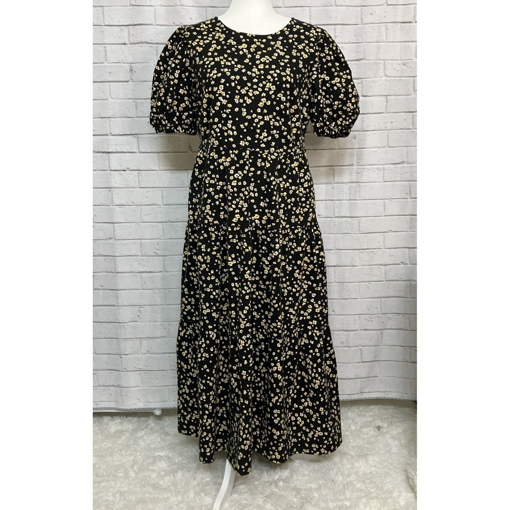 Who What Wear Linen Blend Floral Puff Sleeve Dress Women's Medium - Picture 2 of 8